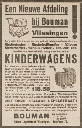Vlissingsche Courant 5 februari 1936, pag. 4. Adv. Barend Bouman.