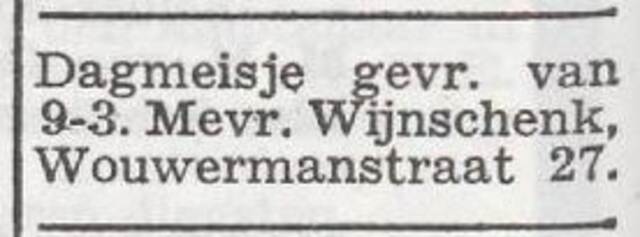Advertentie van Vogeltje Wijnschenk-Moffie