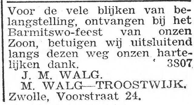 Dankbetuiging van het gezin Walg