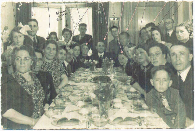 Benjamin de Vries (6th, in the first row, on the right) and Abraham de Vries (at the back, in front of the painting) at a family party