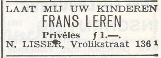 Advertentie van de heer Nathan Lisser