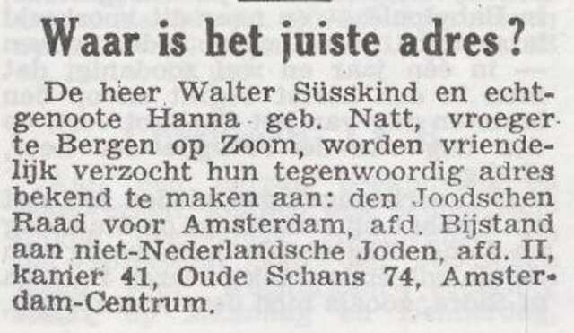 Juiste adres van Walter Süsskind