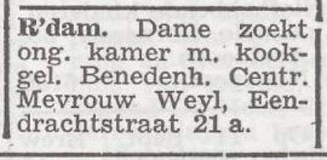 Advertentie van Catharina Weijl-Pieters