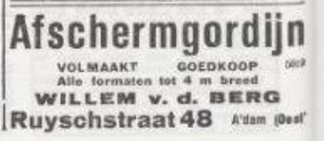 Advertentie van Willem (Salomon?) van den Berg