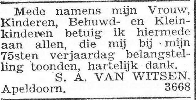 Dankbetuiging van Salomon Abraham van Witsen