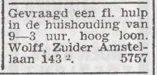 Advertentie van Amalia Wolff-van der Molen
