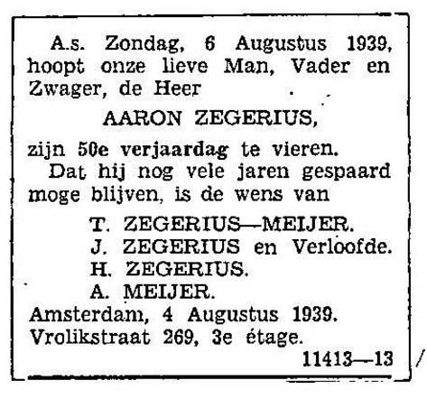 Gelukwensen van de familie voor Aäron Zegerius