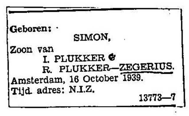 De geboorte van Simon Plukker.