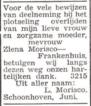 Dankbetuiging van de familie Morisco