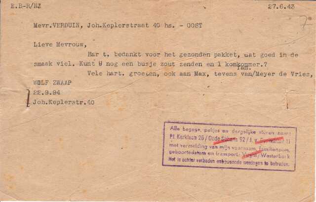 Wolf Zwaap letter 1