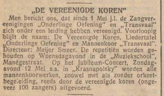 "De Vereenigde Koren", een fusie.
