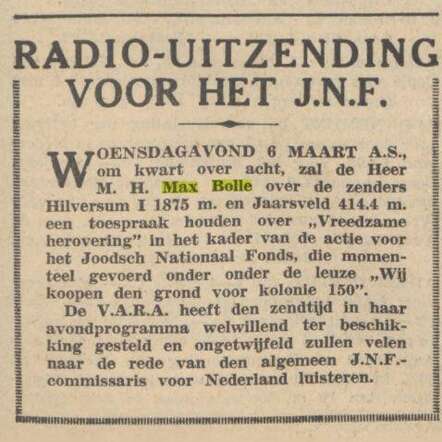 Radio-uitzending Joodsch National Fonds