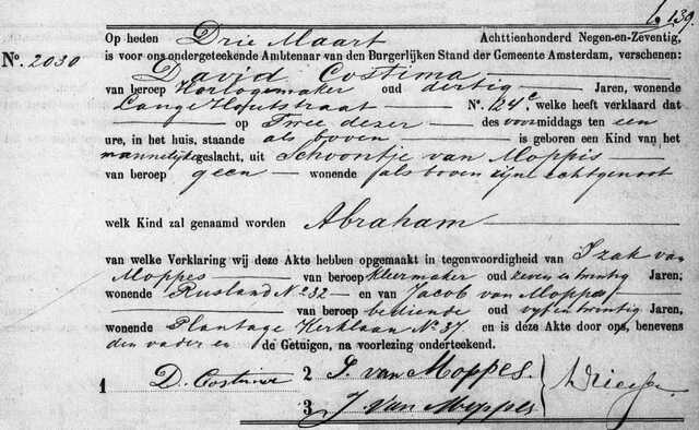 1879 Abraham D.Costima geboorteinschrijving.