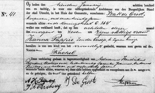 1881 Rachel d.Groot geboren