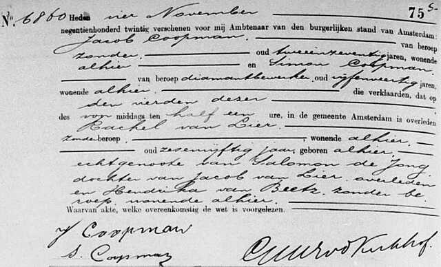 1920 Rachel van Lier overleden