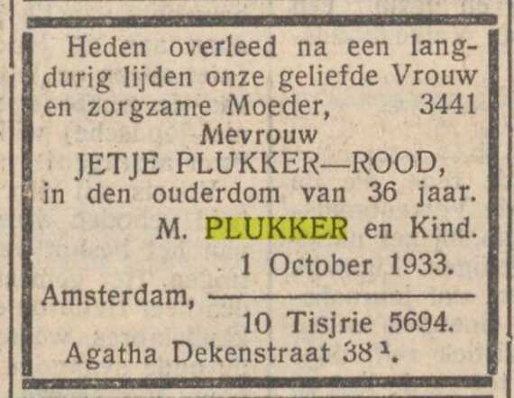 Overlijden Jetje Rood, zus van Juda