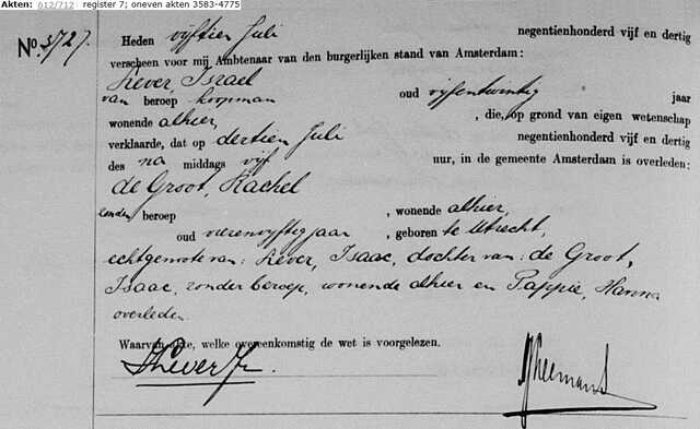 1935 Rachel de Groot overleden