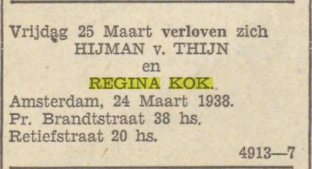 1938 v.Thijn-Kok verloofd