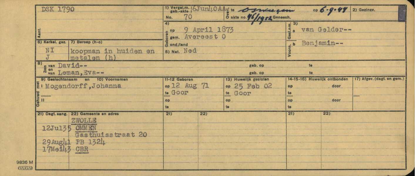 Persoonskaart Benjamin van Gelder