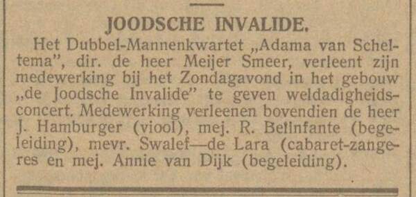 Optreden in de Joodsche Invalide.