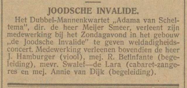 Optreden in de Joodsche Invalide.