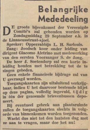 Optreden van Joodsch Koor o.l.v. Giacomo Aletrino tijdens Grote Bijeenkomst.