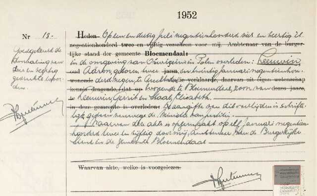 Aäron Leeuwin 22-1-1909 Overlijdensakte