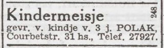 Advertentie 'personeel gevraagd' van het gezin Polak