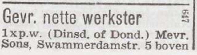 Advertentie 'personeel gevraagd' van Rebecca Sons