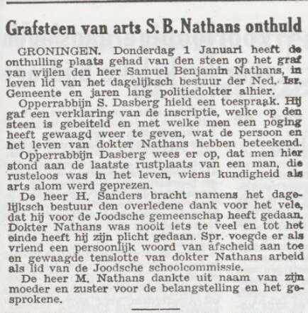 Onthulling grafsteen Samuel Benjamin Nathans