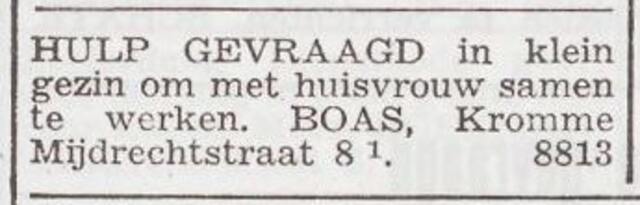 Advertentie 'personeel gevraagd' van Isaac Abraham Boas