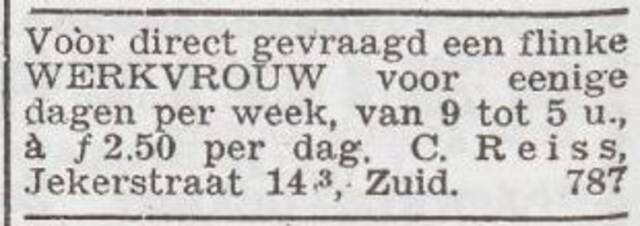 Advertentie 'personeel gevraagd' van het gezin Reiss