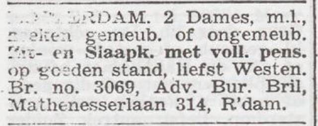 Advertentie 'te huur gevraagd' via adv. bureau Isaac Bril