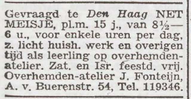 Advertentie 'personeel gevraagd' van Jacob Fonteijn