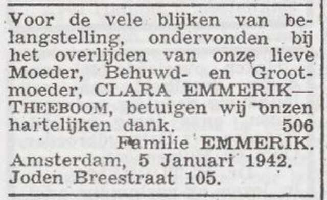 Dankbetuiging van de familie Emmerik