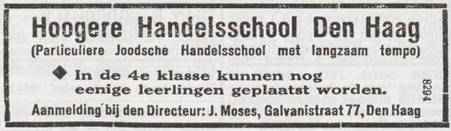 Advertentie van directeur Jacob Moses