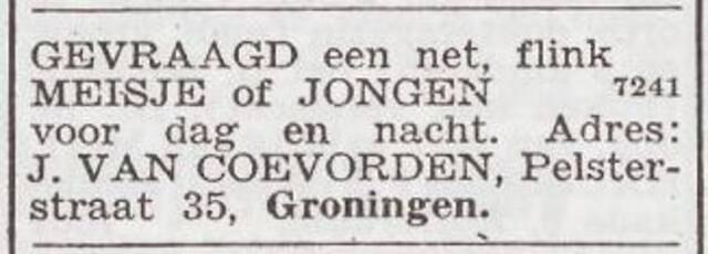 Advertentie 'personeel gevraagd' van Joël van Coevorden