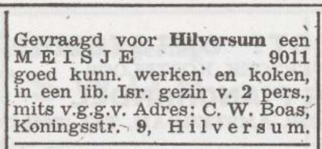 Advertentie 'personeel gevraagd' van Coenraad Boas