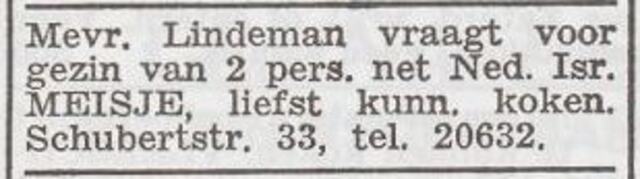 Advertentie 'personeel gevraagd' van Cornelia Lindeman-Frank