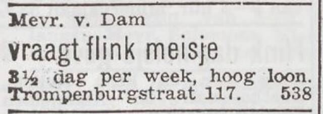 Advertentie 'personeel gevraagd' van Betsie van Dam-de Jong