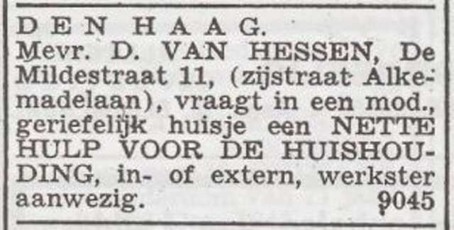 Advertentie 'personeel gevraagd' van Adelheid van Hessen-Weil
