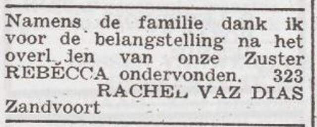 Dankbetuiging van Rachel Vaz Dias