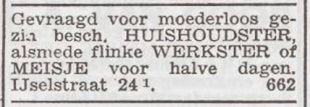 Advertentie 'personeel gevraagd' van het gezin Isidor Engers