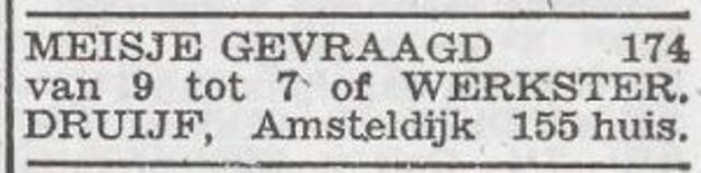 Advertentie 'personeel gevraagd' van Schoontje Druijf-Waterman