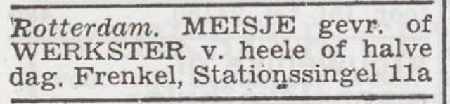 Advertentie 'personeel gevraagd' van Roelof Menasse Frenkel