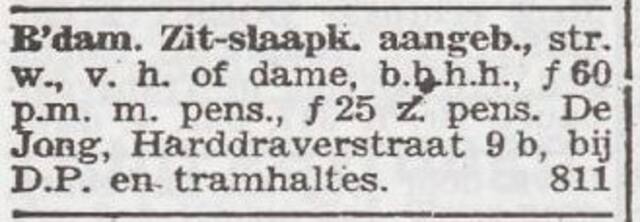 Advertentie 'te huur aangeboden' van de zusters De Jong