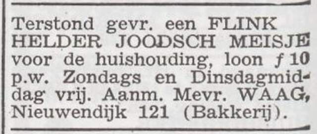 Advertentie 'personeel gevraagd' van Rebecca Waag-van Praag