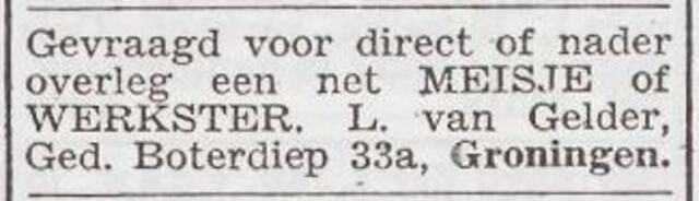 Advertentie 'personeel gevraagd' van Lazarus van Gelder