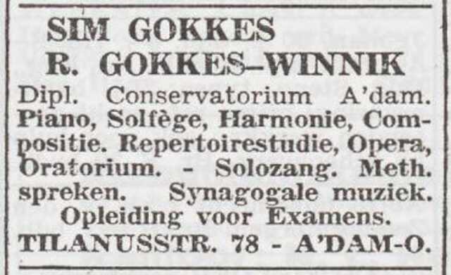 Advertentie van Simon Gokkes en Rebecca Gokkes-Winnik