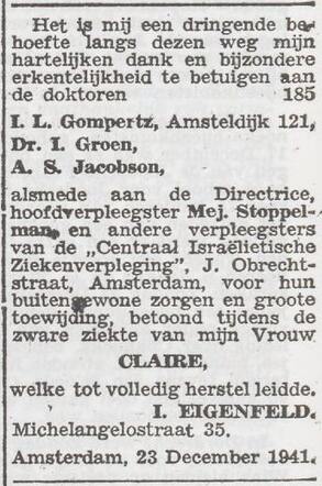 Dankbetuiging aan artsen en verpleging